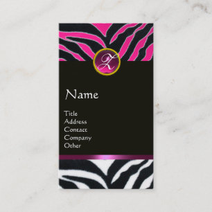 TARJETA DE VISITA PINK,PURPLE BLANCO NEGRO ZEBRA FUR MONOGRAM