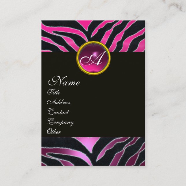 TARJETA DE VISITA PINK,PURPLE BLANCO NEGRO ZEBRA FUR MONOGRAM (Anverso)