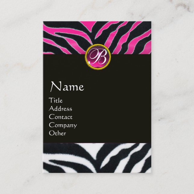 TARJETA DE VISITA PINK,PURPLE BLANCO NEGRO ZEBRA FUR MONOGRAM (Anverso)