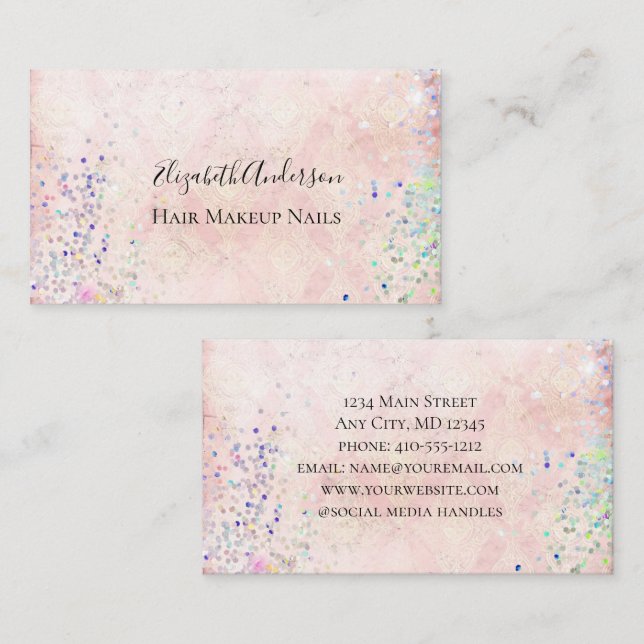 Tarjeta De Visita Pink Purple Confetti Girly Trendy Sparkle (Anverso / Reverso)