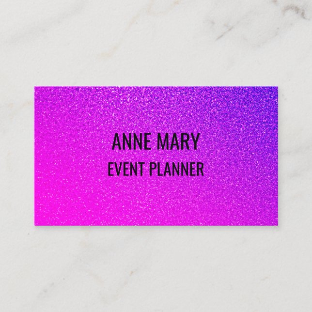 Tarjeta De Visita Pink Purple Glitter Event Wedding Planner Girly (Anverso)
