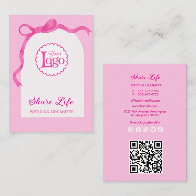 Tarjeta De Visita Pink Ribbon Gate Wedding Organizer Business Card (Anverso / Reverso)