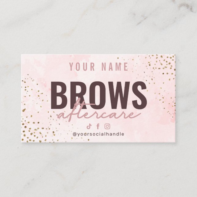 Tarjeta De Visita Pink Rose Gold Brows Afcare Card (Anverso)
