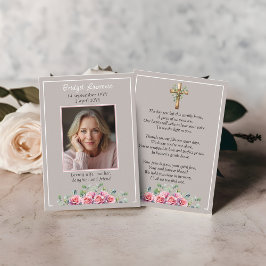 Tarjeta De Visita Pink Roses & Eucalyptus Memorial Photo Prayer Card