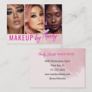 Tarjeta De Visita Pink Script 3 Foto Maquillaje Acuarela