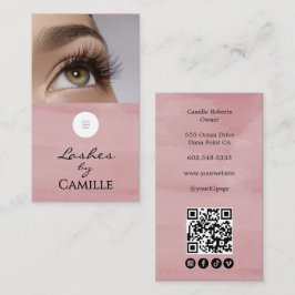 Tarjeta De Visita Pink Script Logo QR Code Photo Lash