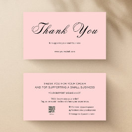 Tarjeta De Visita Pink Script Thank You Card QR Code Small Business