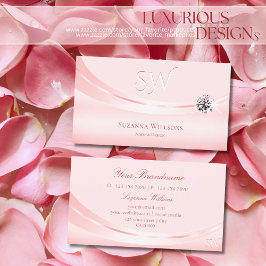 Tarjeta De Visita Pink Shimmery con Monograma y Diamante