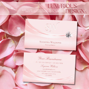 Tarjeta De Visita Pink Shimmery con Monograma y Diamante