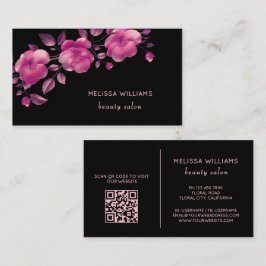 Tarjeta De Visita Pink Shiny Metallic Flower Black