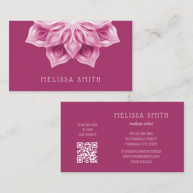 Tarjeta De Visita Pink Shiny Metallic Mandala  (Anverso / Reverso)