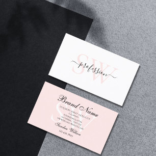 Tarjeta De Visita Pink simple blanco y claro con monograma