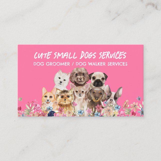 Tarjeta De Visita Pink Small Dogs grooming mascota de tienda (Anverso)