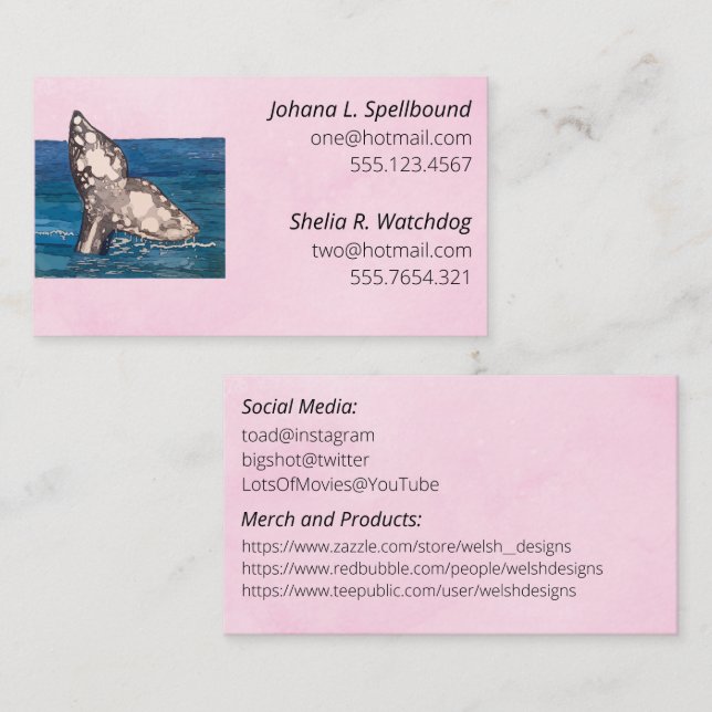 Tarjeta De Visita Pink Social calling card-whale (Anverso / Reverso)