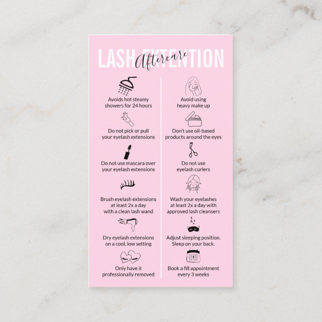 Tarjeta De Visita Pink Soft Makeup Lash Extension Afcare (Reverso)