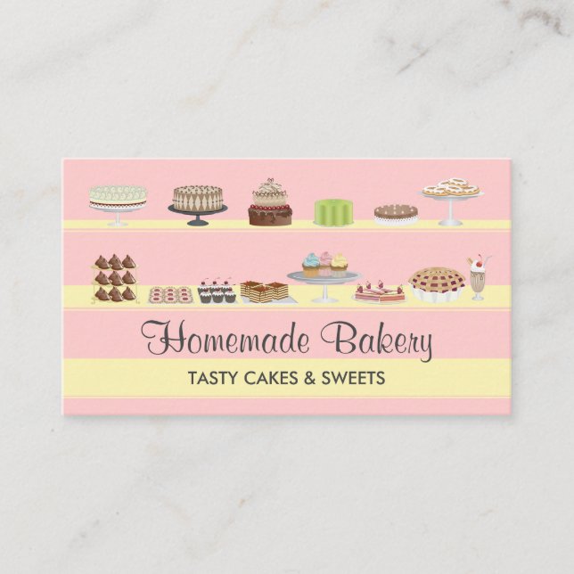 Tarjeta De Visita Pink Soft Tasty Bakery Cakes Sweet Candy Shop (Anverso)