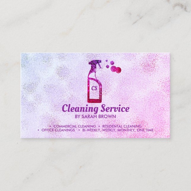Tarjeta De Visita Pink Spray Bottle Bubbles Personalized Initials (Anverso)