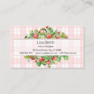 Tarjeta De Visita Pink Strawberry Gingham Business Card 