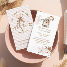 Tarjeta De Visita Pink Stripe Floral Baking Utensils Pastry Bakery 