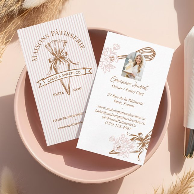 Tarjeta De Visita Pink Stripe Floral Baking Utensils Pastry Bakery  (Pink Stripe Floral Baking Utensils Pastry Bakery Business Card)