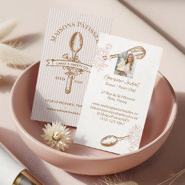 Tarjeta De Visita Pink Stripe Floral Spoon Pastry Cakes Bakery Chef