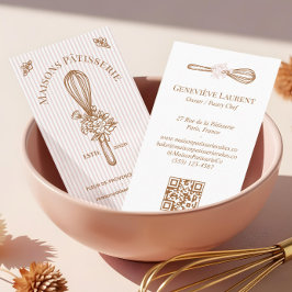 Tarjeta De Visita Pink Stripe Floral Whisk Baking Utensil Bakery