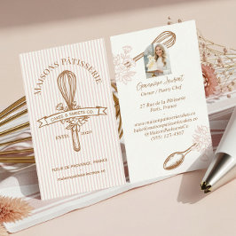 Tarjeta De Visita Pink Stripe Floral Whisk Pastry Cakes Bakery Chef