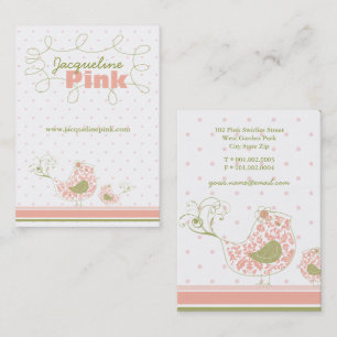 Tarjeta De Visita Pink Swift Whimsical Damask Mami And Baby Bird