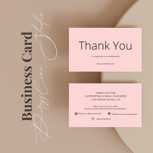 Tarjeta De Visita Pink Thank You Card Social Media Small Business (Subido por el creador)