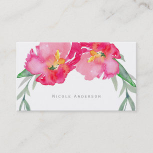 Tarjeta De Visita Pink Tropical Green Leaf Floral Moderno acuarela