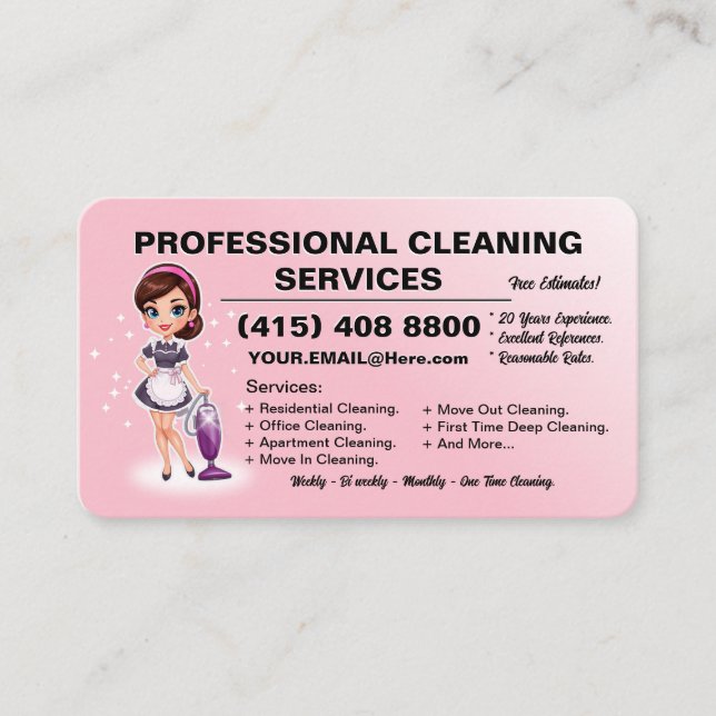 Tarjeta De Visita Pink Vacuum Cleaning Business Card House Cleaning  (Anverso)