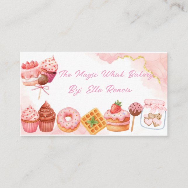 Tarjeta De Visita Pink Watercolor Bakery Business Card  (Anverso)