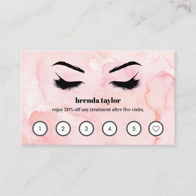 Tarjeta De Visita Pink Watercolor Browbar Eyelash Lealtad Personaliz (Anverso)