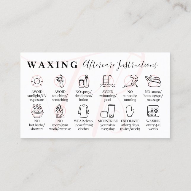 Tarjeta De Visita Pink Waxing postcare doce instrucciones (Reverso)