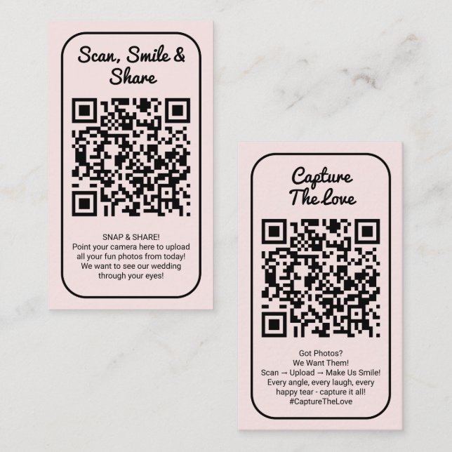 Tarjeta De Visita Pink Wedding Photo Sharing Capture Love QR Code  (Anverso / Reverso)