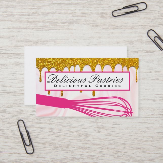 Tarjeta De Visita Pink Whisk | Deriva de Purpurina de oro (Anverso/Reverso In Situ)