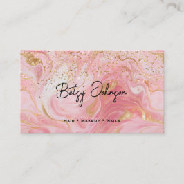 Tarjeta De Visita Pink, White and Gold Glitter Marbled Business Card