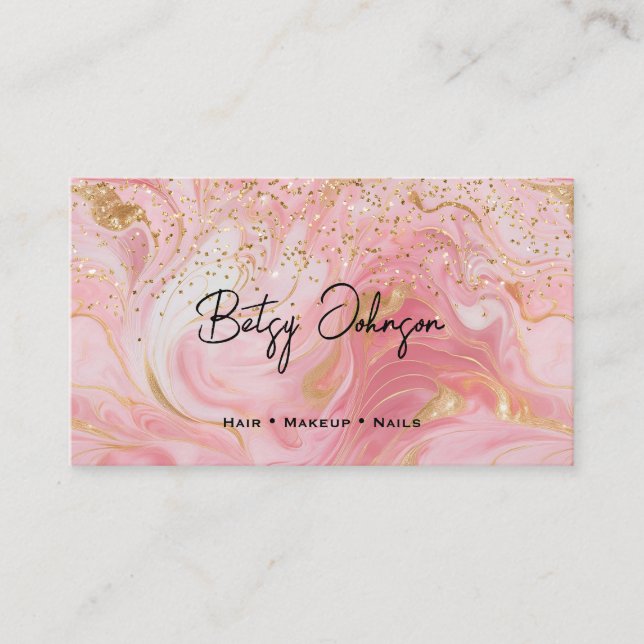 Tarjeta De Visita Pink, White and Gold Glitter Marbled Business Card (Anverso)