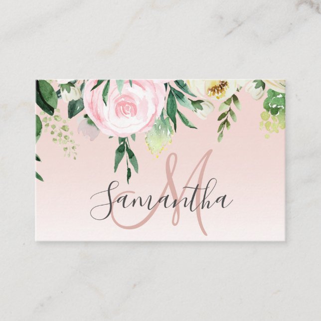 Tarjeta De Visita Pink y Flores Pastel Modernos Con Nombre (Anverso)
