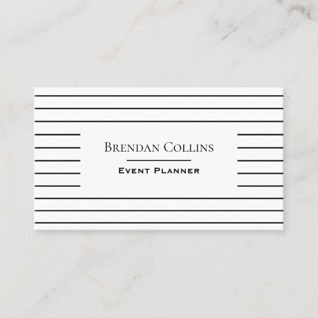 Tarjeta De Visita Pinstripes modernas y elegantes en blanco y negro (Anverso)