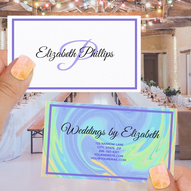 Tarjeta De Visita Pinta Púrpura Pintada Swirl Con Letra Monogramo (Subido por el creador)