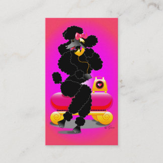 Tarjeta De Visita Pintado retro de caniche negro en el teléfono