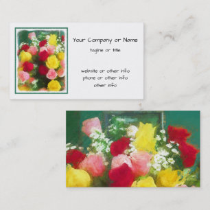 Tarjeta De Visita Pintado Rose Bouquet - Arte de Flor Original.