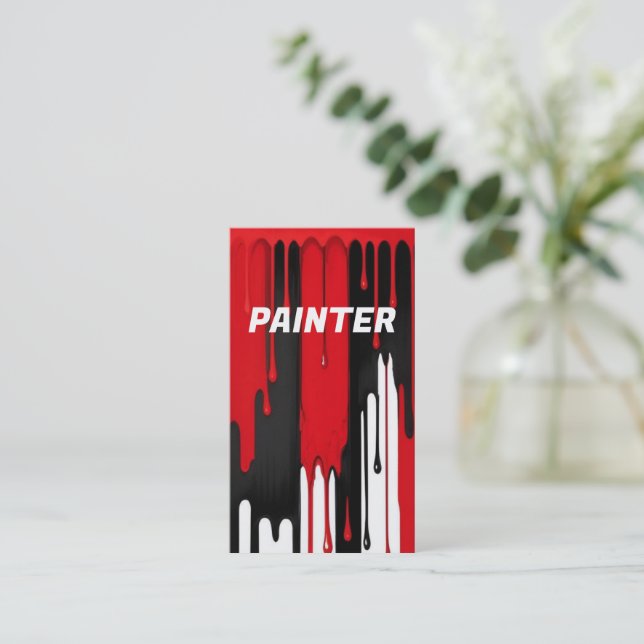 Tarjeta De Visita Pintador de goteo de pintura roja y blanca (Anverso de pie)