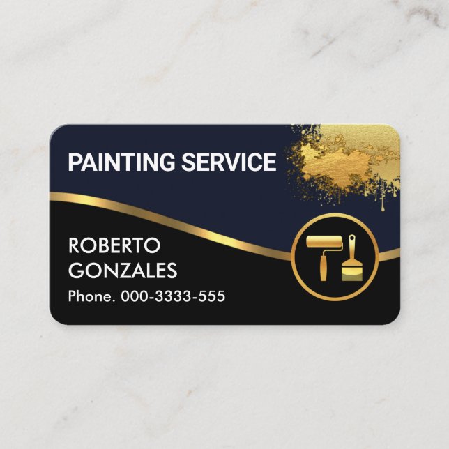 Tarjeta De Visita Pintador de ondas de oro de capas negras azules (Anverso)