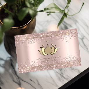 Tarjeta De Visita Pintar a mano Polvo de brillo de oro rosa de loto