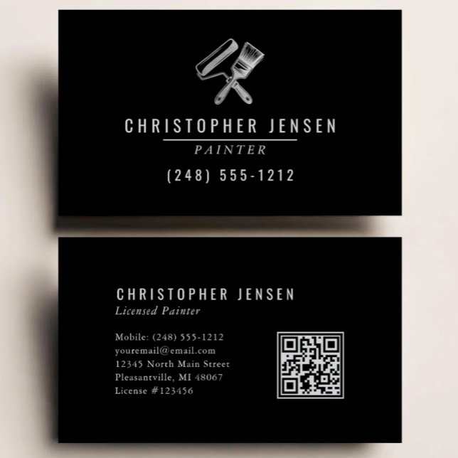 Tarjeta De Visita Pintor Código QR Negocio de Pintura Negro Plateado (Subido por el creador)