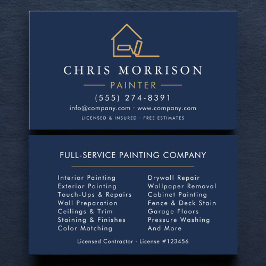 Tarjeta De Visita Pintor de Casas Azul Marino Dorado Moderno
