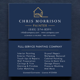 Tarjeta De Visita Pintor de Casas Azul Marino Dorado Moderno