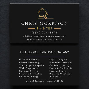 Tarjeta De Visita Pintor de Casas Negro Oro Moderno